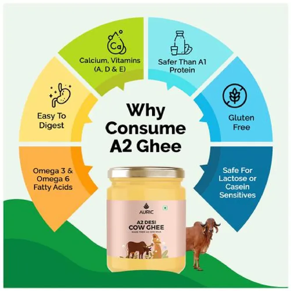 Auric A2 Desi Cow Ghee - Vedic Bilona Method, Traditional Curd Churned, 500 ml Glass Jar-8.webp
